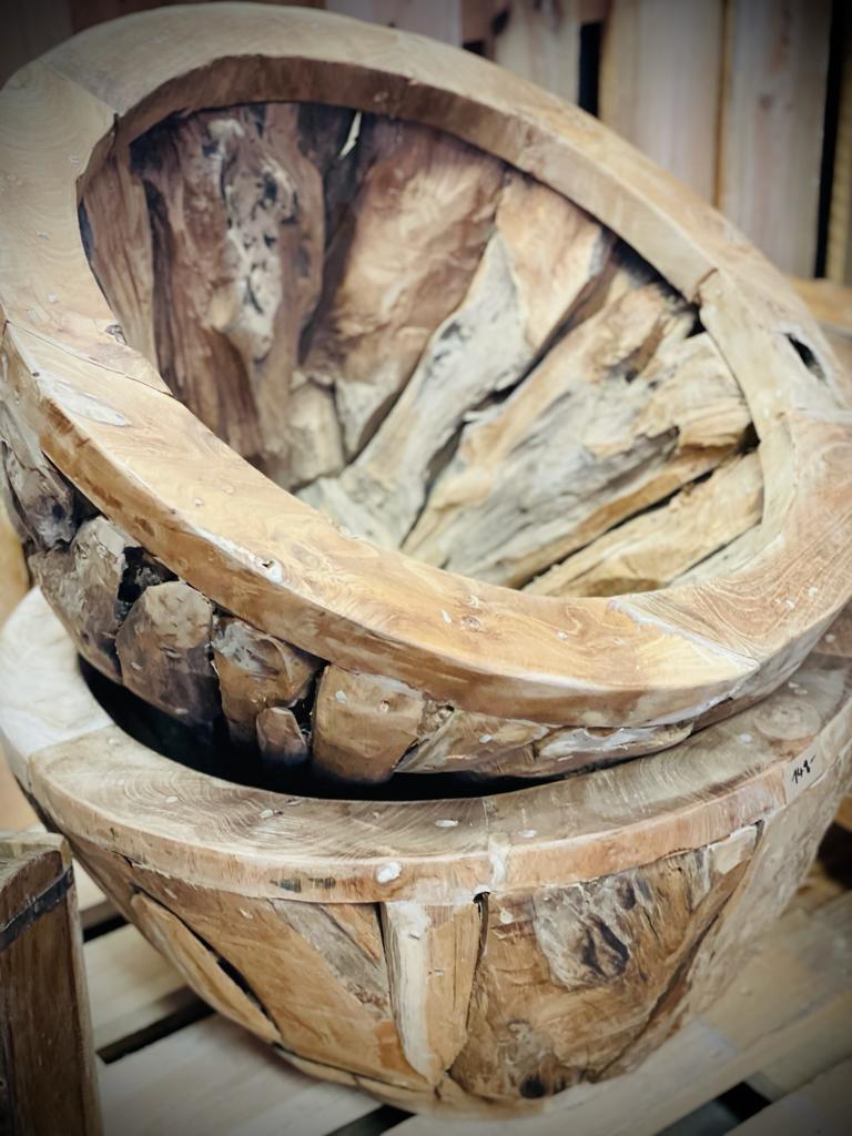 Teakholz Boden Vase groß – Bild 5