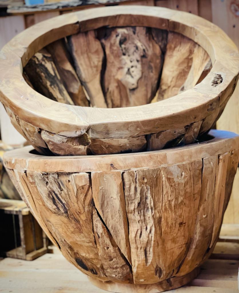 Teakholz Boden Vase groß – Bild 3